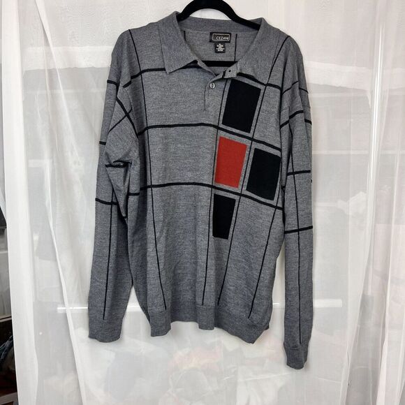 Cezani mens merino wool polo sweater sz XL geometric pattern officewear - Picture 5 of 8